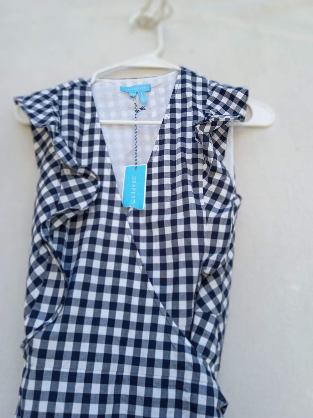 Draper James Navy and White Gingham Maxi Wrap Dress with Ruffle Trim - Picture 5 of 7